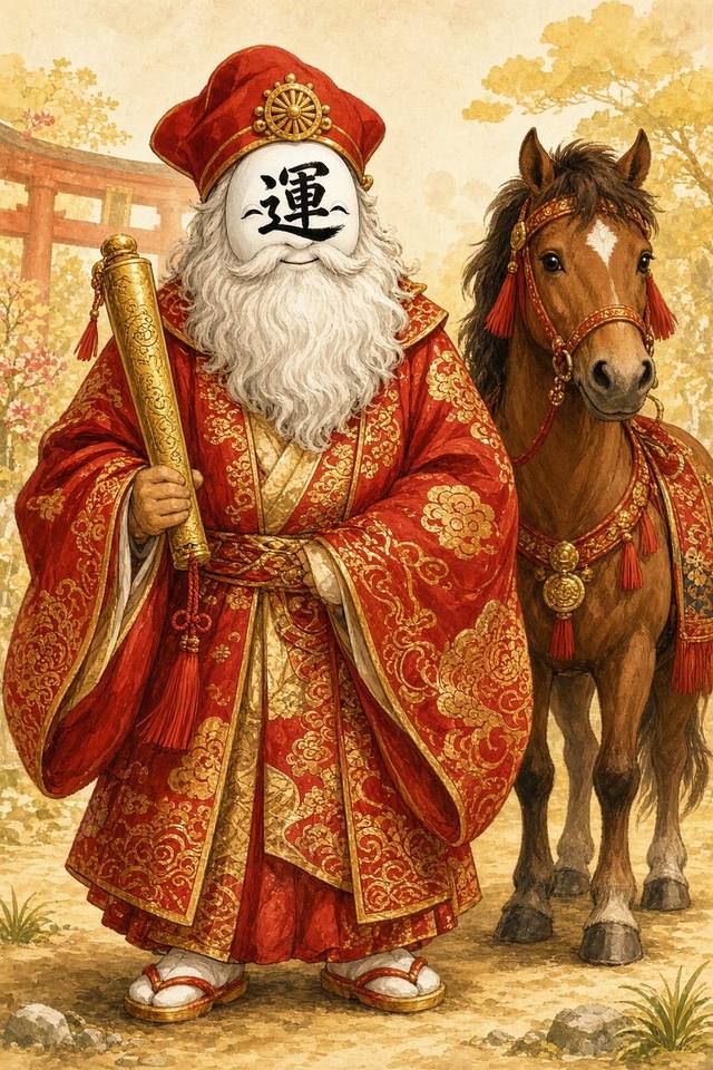 競馬の神。白い運のお面